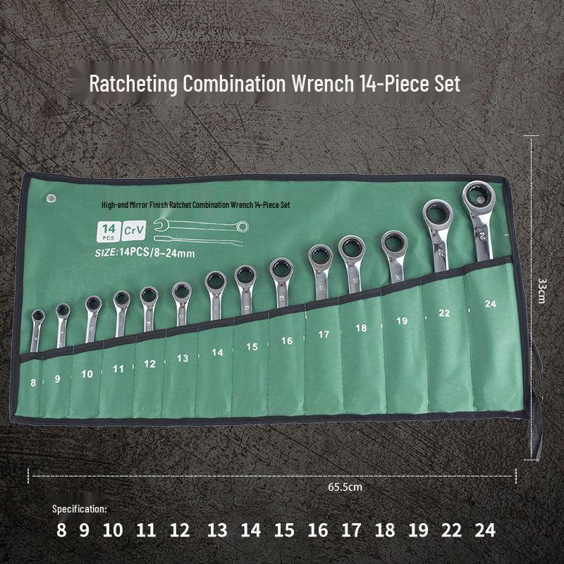 14-Piece Plum Blossom Open-End Double Wrench Set with Hanging Bag