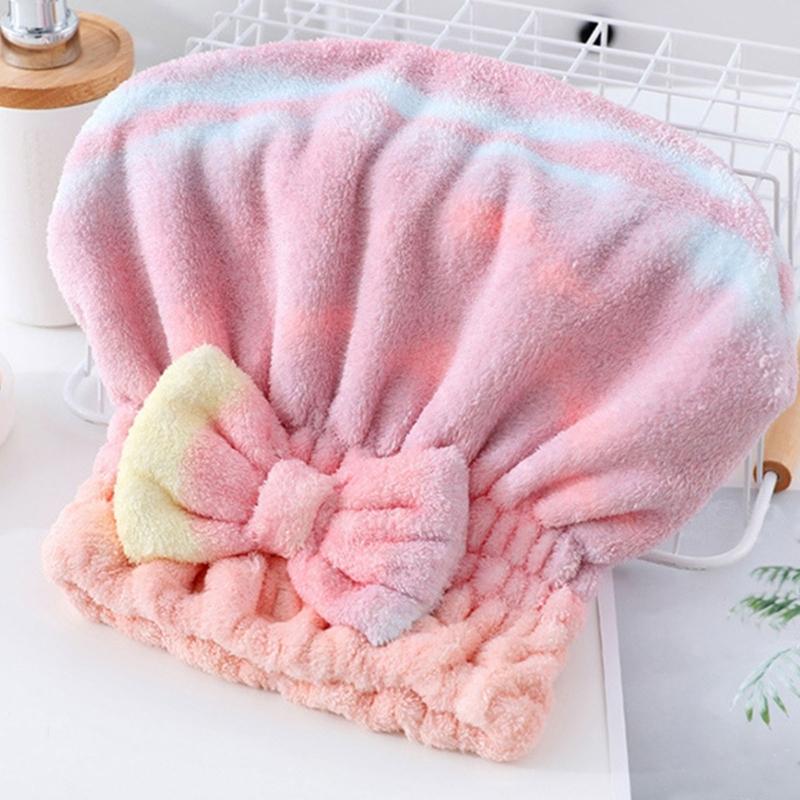 Pack of 2 Super Soft Corals Fleece Bath Cap Rainbow Gradients Fast Drying Elastic Hair Towel Wrap Turban for Women
