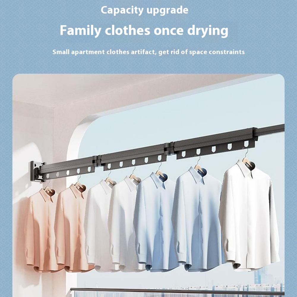 2 Sections Folding Balcony Clothes Drying Rack Wall Mounted Retractable Clothing Pole