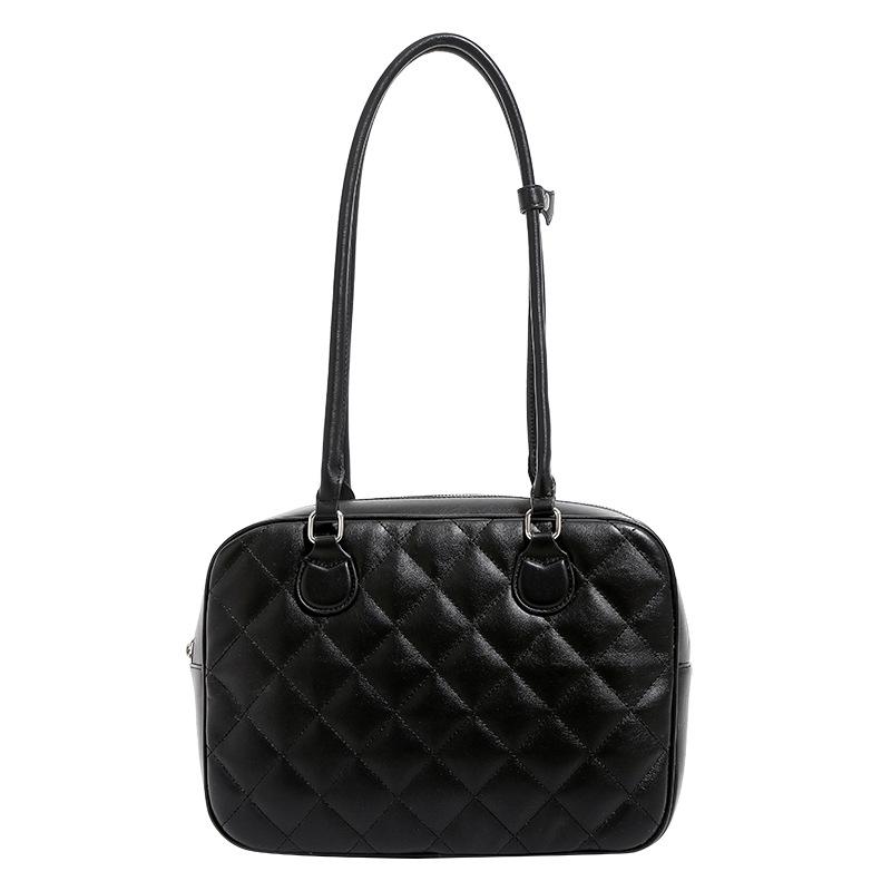 Large Capacity Toast Bag, Computer Bag, New Small Fragrant Style Portable Shoulder Tote Bag, Diamond Grid Boston Bowling Bag