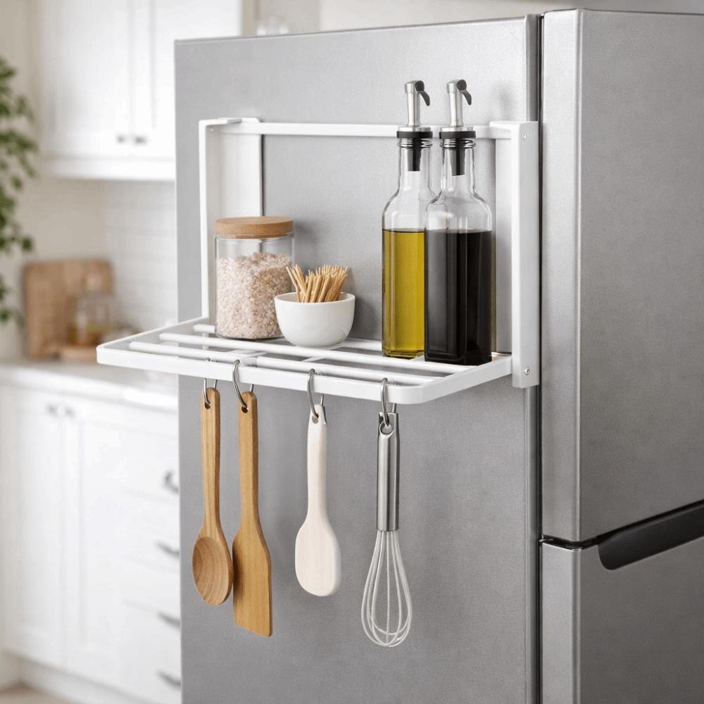 No Punching Magnetic Folding Storage Rack Heavy Duty Metal Side Shelf  Kitchen