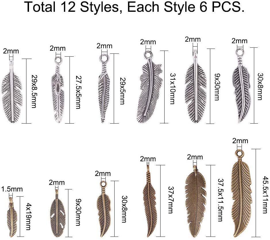 Tibetan Style Alloy Pendants Feather Mixed Color 7.4x7.2x1.7cm