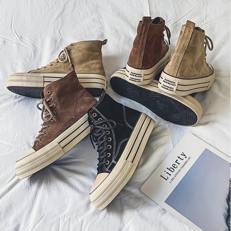 Модные высокие мужские парусиновые туфли на платформе для мужчин высококачественные — фото 4