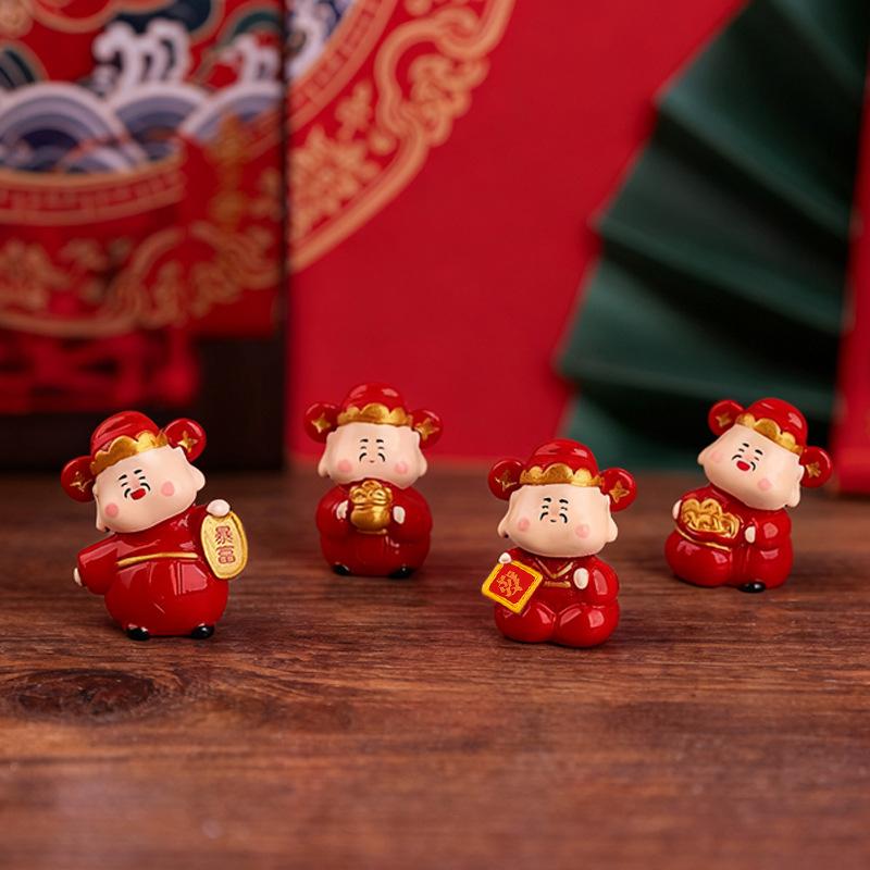 1Pcs Cute New Year'S God Of Wealth Decorative Resin Figurines Stress Relief Healing Emotions Small Ornament Ideal Gifts For Home