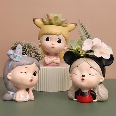 Cute Girl Succulent Flowerpot Resin Flower Pot Creative Plant Potted For Home Living Room Tabletop Garden Decoration