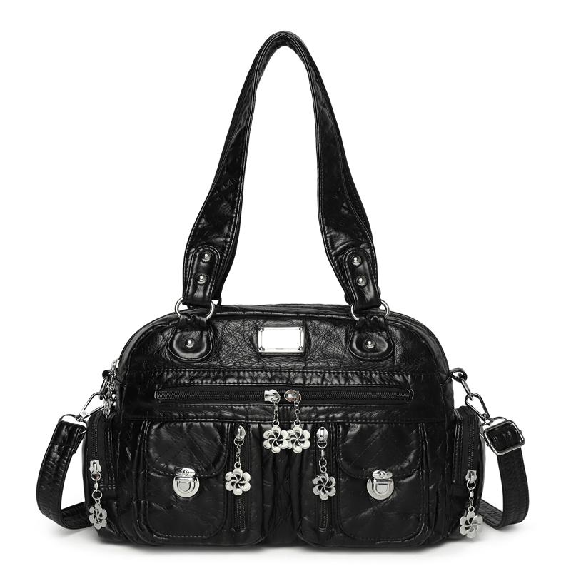 High Quality Soft Washed Leather Shoulder Bag for Women Women Bag Luxury Designer Multifunction Travel Handbag Commuter Tote Sac