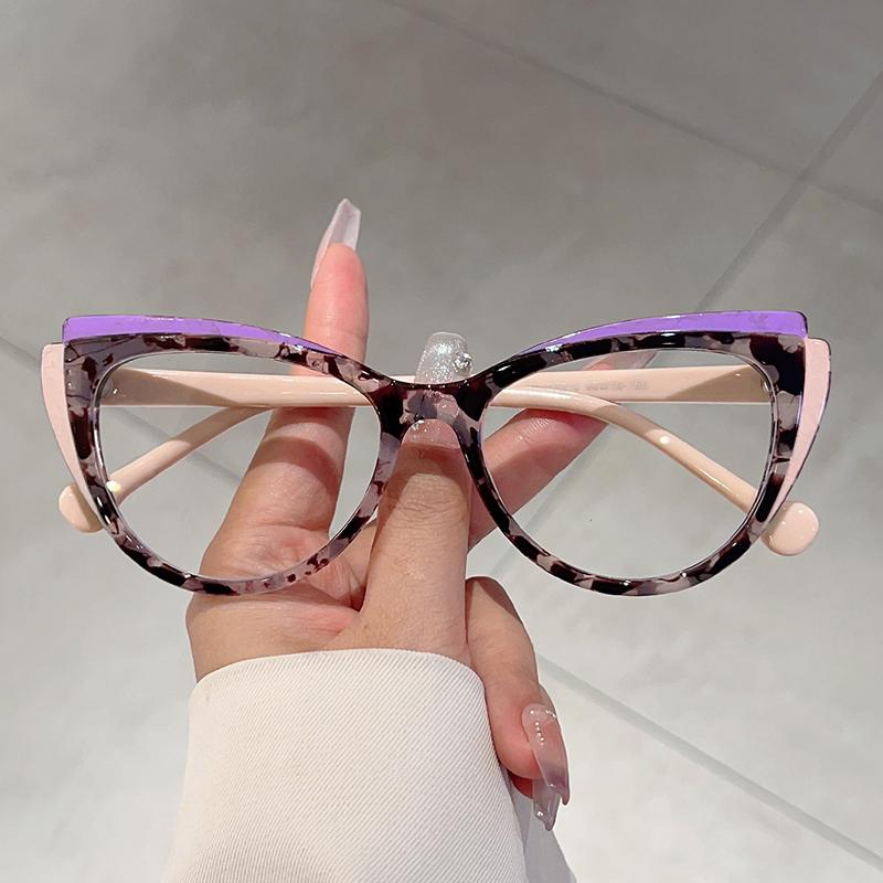Patchwork Cat Eye Glasses Women's Ins Brand Design Eyewear with Blue Light Blocking New Trendy Stylish Casual Eyeglasses