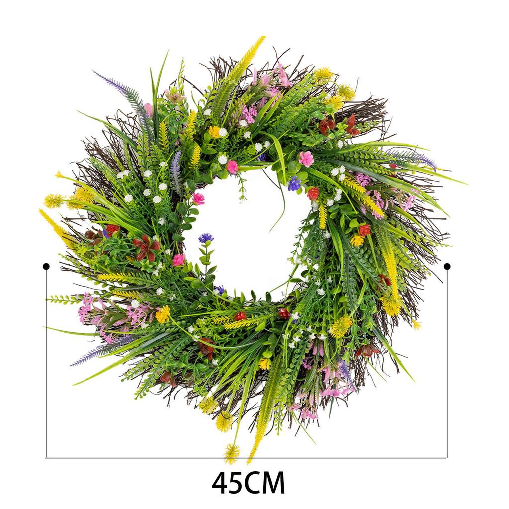 Front Door Spring Wreath Durable Fashion Elegant Ornament Hanging Wildflower Wreath for Wedding Wall Holiday Indoor Farmhouse
