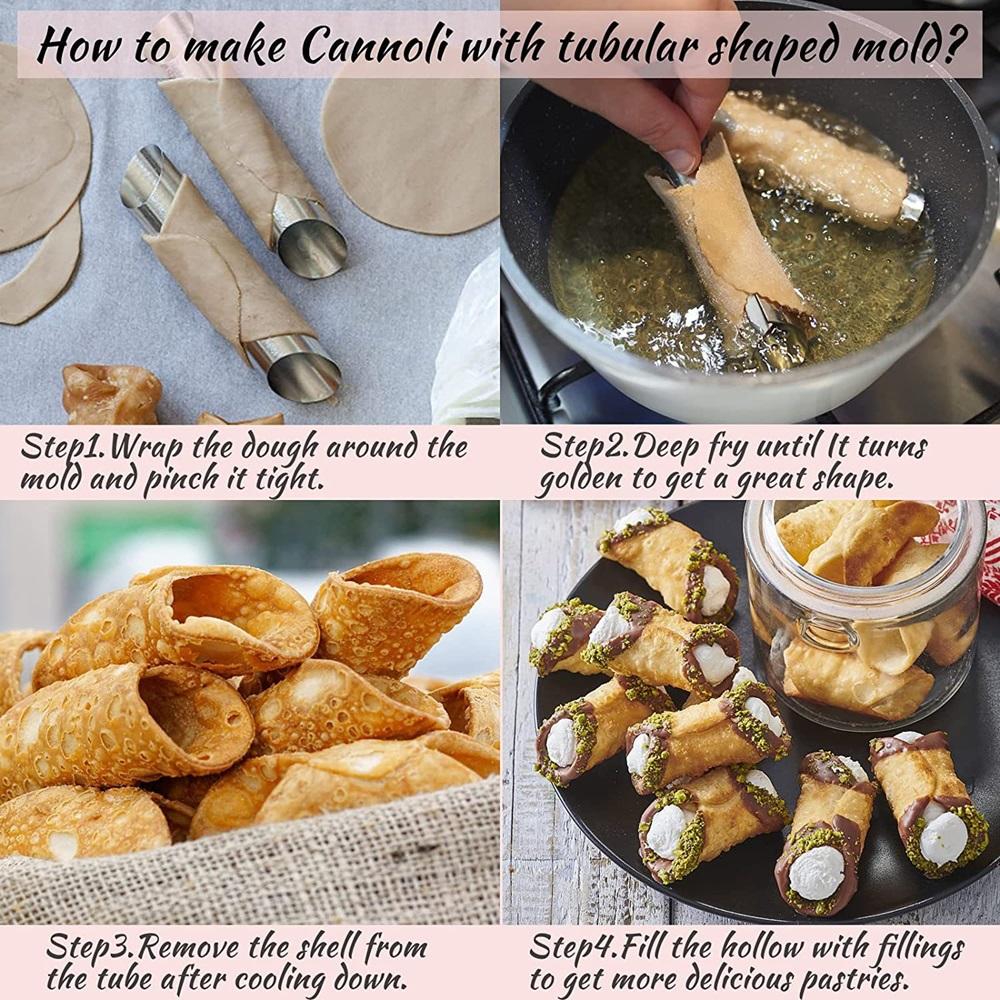 16 Pcs Cannoli Tubes Stainless Steel Cream Horn Molds Non-Stick Cannoli Forms Conical Tube Cone Dessert Pastry Roll Baking  Mold