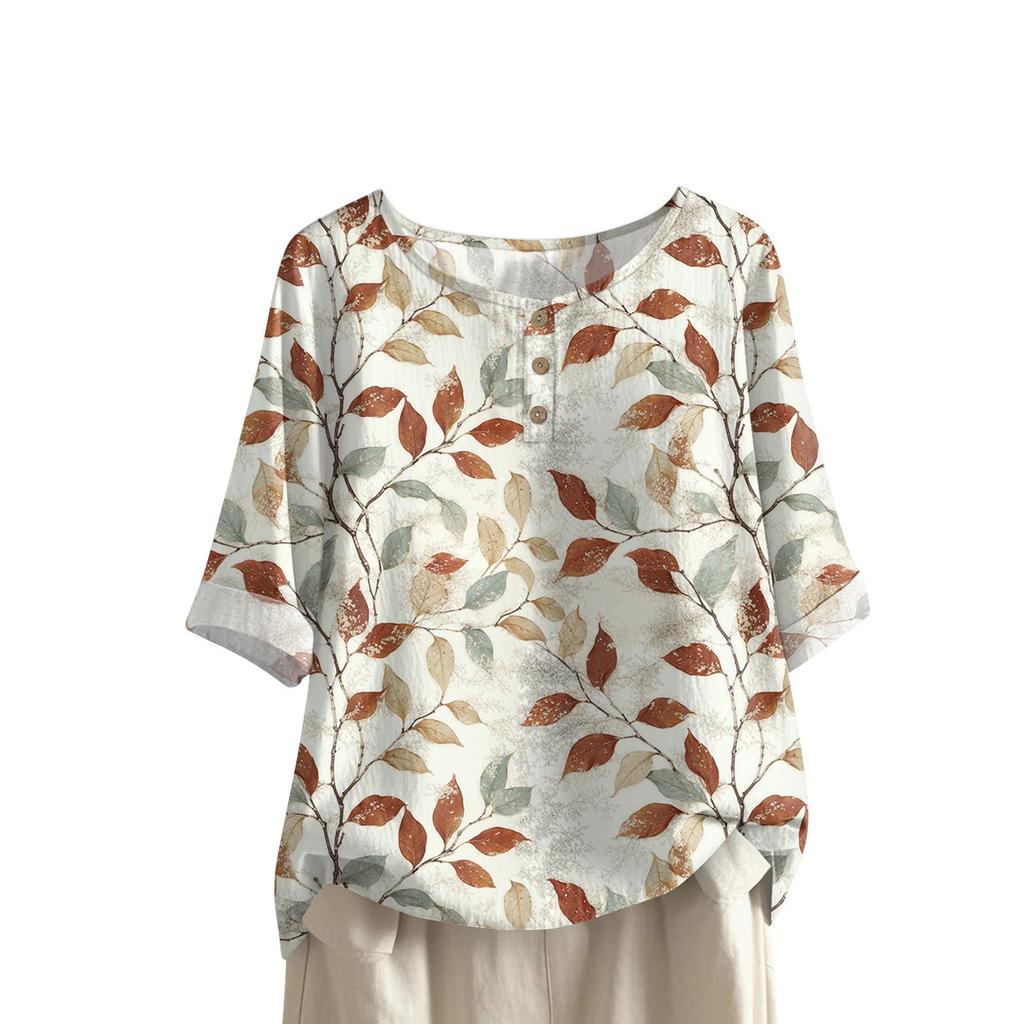 Dámská módní a ležérní košile s polovičním rukávem, kulatým výstřihem a potiskem