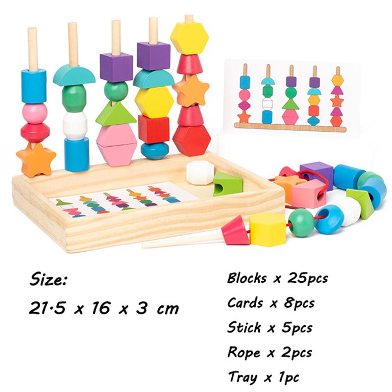 Toys Toys Toddler Wooden Montessori Beads Sequencing Stacking Block Matching Shape Lacing Beads Threading Fine Motor Skills Kids