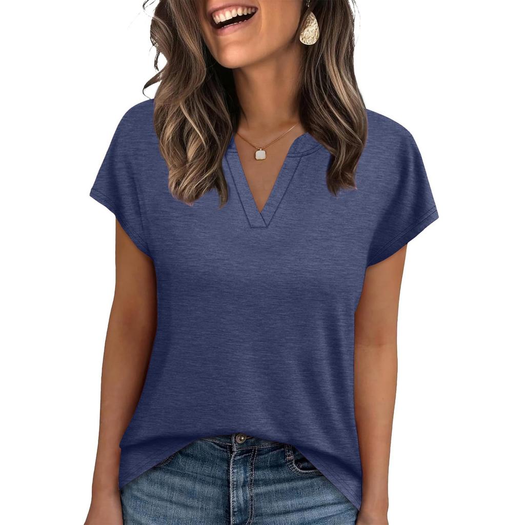 Women's Fashion V-Neck Loose-Fit Short-Sleeve T-Shirt Casual Top