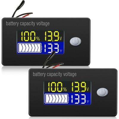 2 Pieces 12V 24V 36V 48V 60V 72V Battery Capacity Voltage Meter with Alarm and External Temperature Monitor 0-179 °F Temperature Monitor Lead Acid