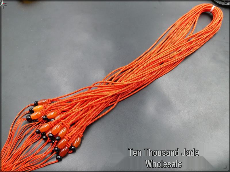 Jade and Amber Beeswax Necklace Rope Sweater Chain Total Length: 60 cm