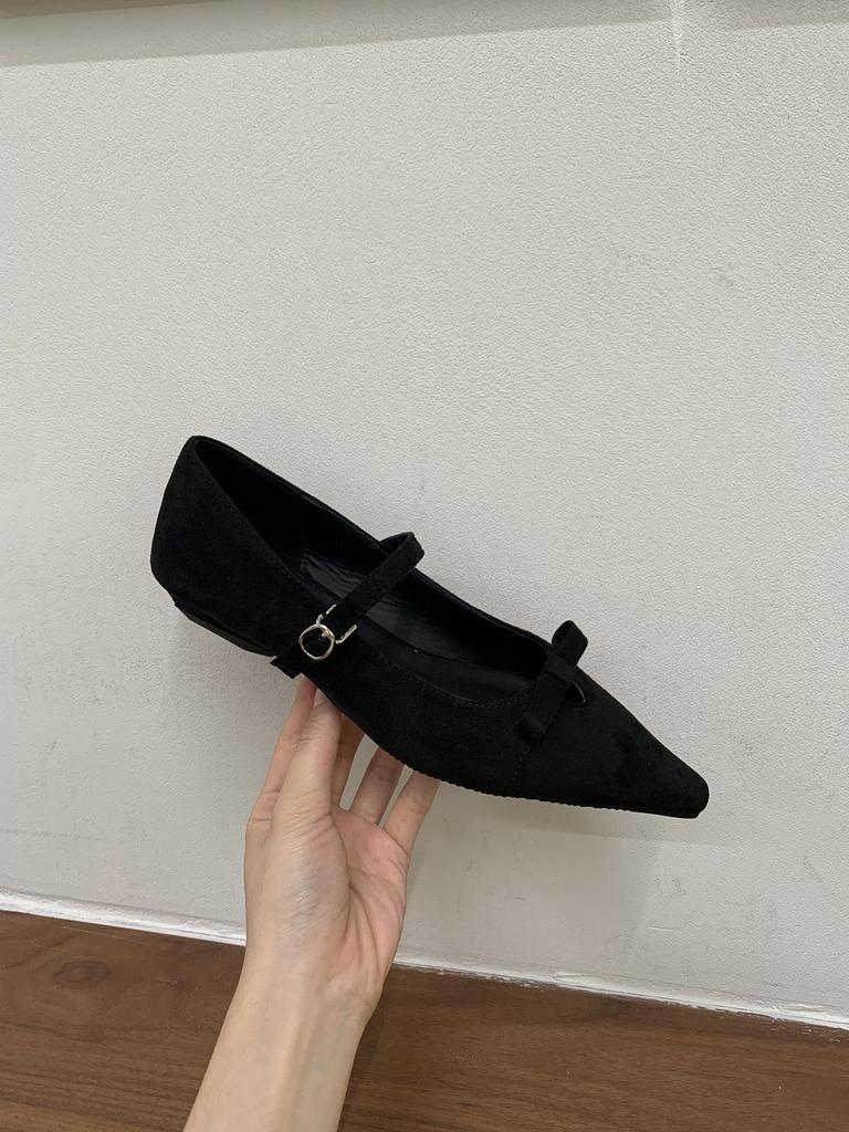 Jonmei for San pointed head light mouth burgundy single shoes women's retro bow 2025 ballet Mary Jane shoes