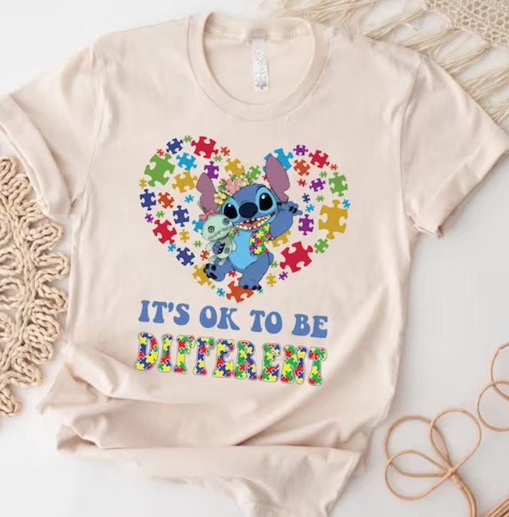 

SALE Autism Awareness Stitch Shirt Women Kid Its Ok To Be Different Shirt Unisex T-Shirt L