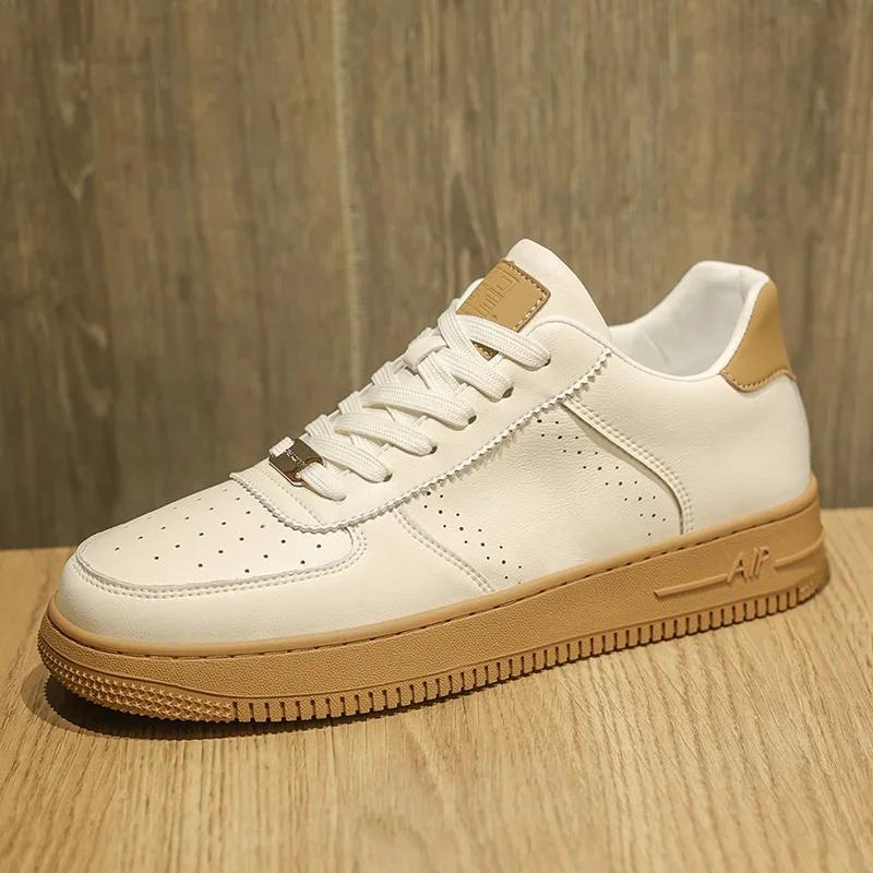 Fashion New Men's Leather White Sports Shoes, Breathable and Comfortable Casual Shoes, Men's Fashionable Outdoor Walking Shoes Size39-44