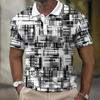 Men's 3D Plaid Print Casual Loose Short Sleeve Polo Shirt