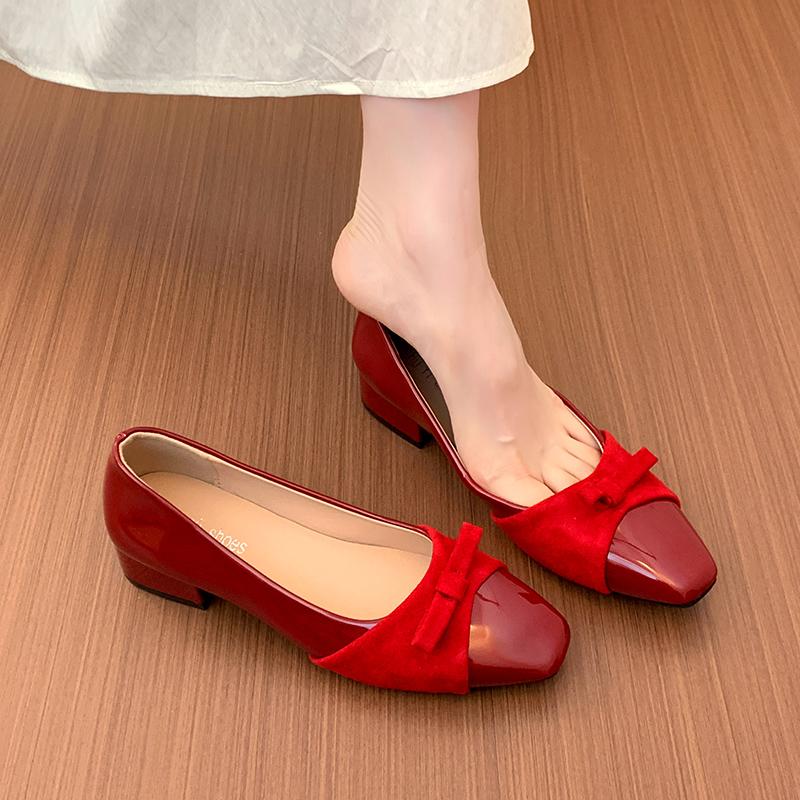 Fashion New Fashion Stitching Woolen Women's Basic Black Soft Leather Ballet Shoes Flats Shoes Round Toe Shallow Bow Ballet Single Shoes