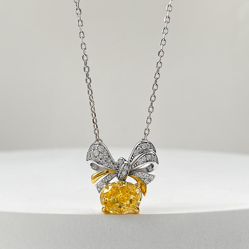 

Ожерелье-подвеска Longlong Gold из серебра 925 пробы с бантом и желтым бриллиантом высокой чистоты огранки «Ледяной цветок» 7*9 мм - Европейский и американский стиль. 925 Silver