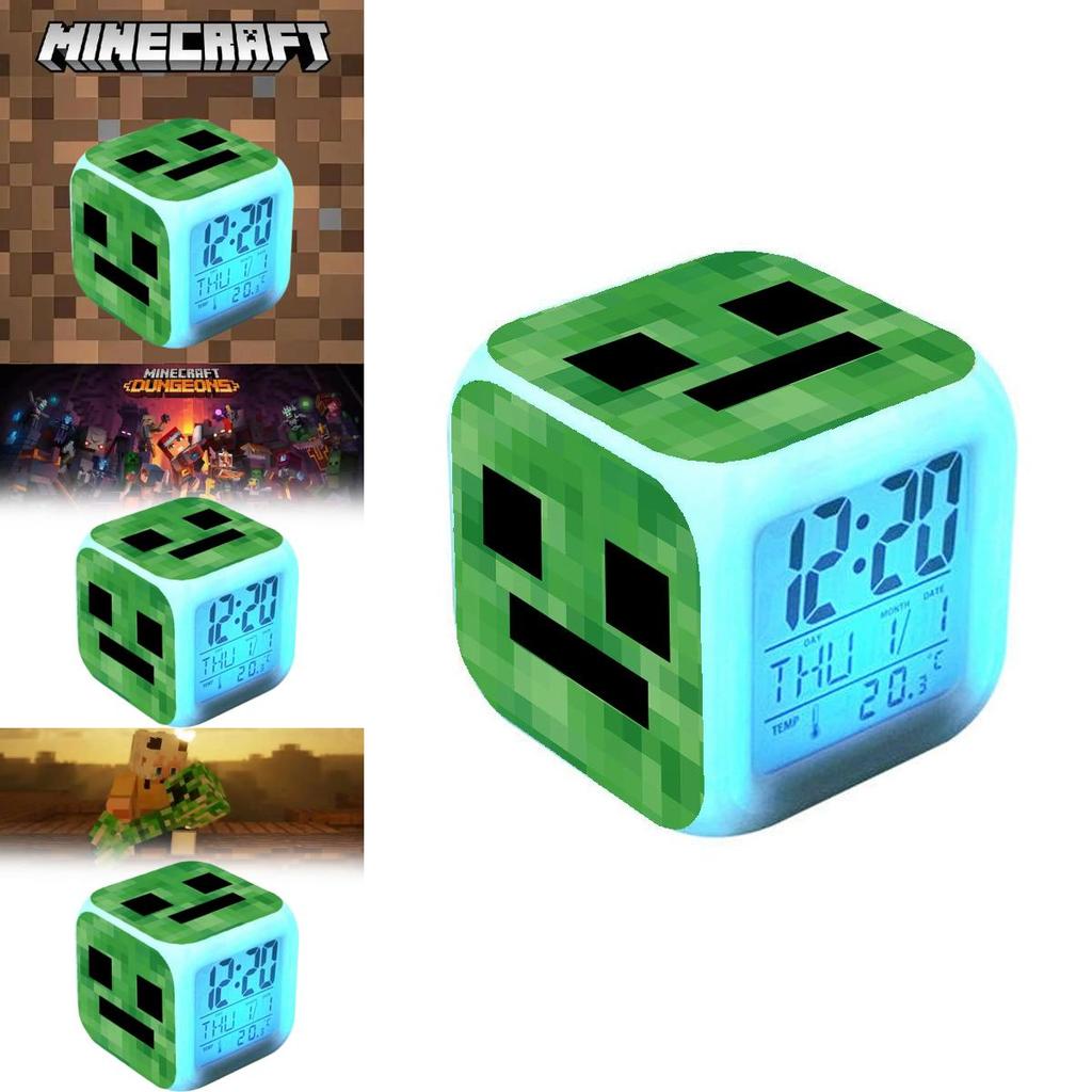 Minecraft Cartoon Led Alarm Clock With Night Light And Digital Display For Students