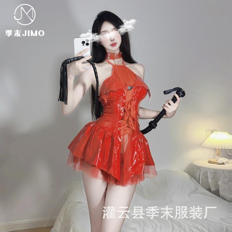 Sex underwear little devil sexy glossy neck sm straps transparent skirt set Succubus uniform