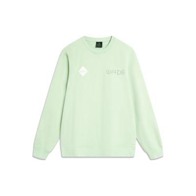 Li Ning Wade Series Printed Letter Round Neck Pullover Fleece Sweatshirt Unisex Sweatshirt Bamboo-Green AWDTB79-4