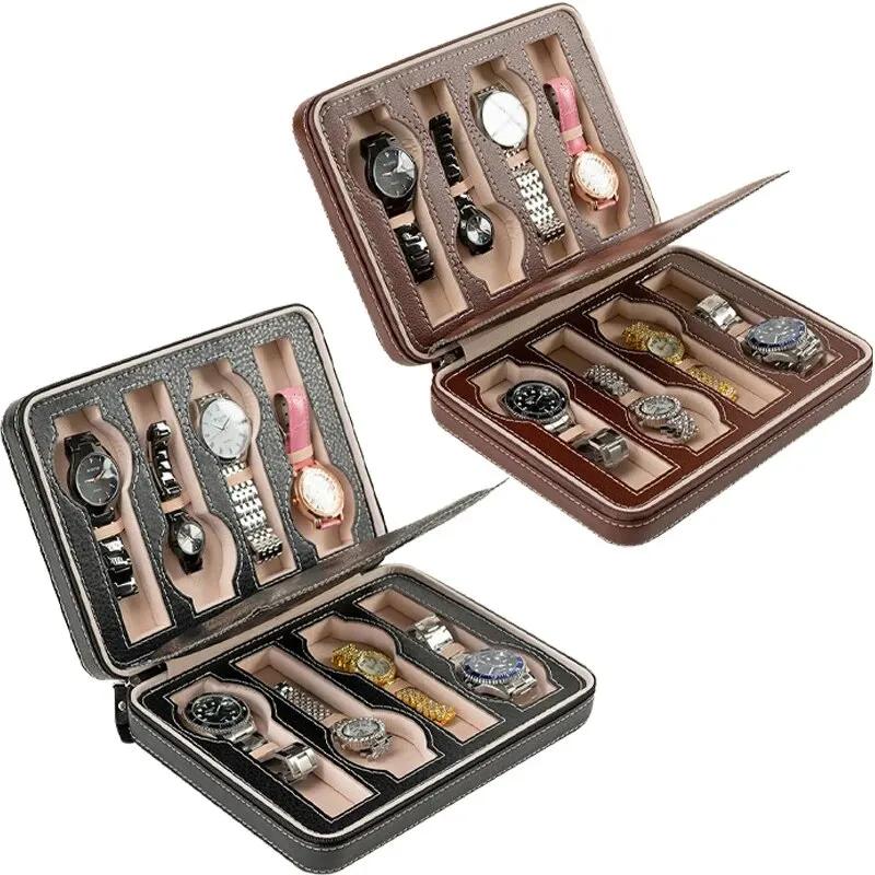 New Travel Dustproof Embedded Watch Box Zipper Portable PU Leather Storage Case Watch Display Box For Trips And Gift Storage Bag