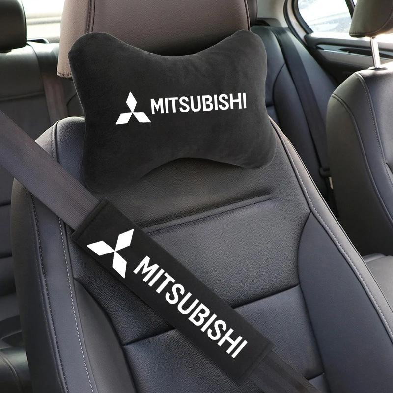 Dla Samochodu Mitsubishi Zagłówek Ochraniacz Szyi Poduszka Skóra Zamszowa Pasy Bezpieczeństwa Nakładki na Ramiona Outlander I200 Pajero Eclipse ASX Lancer