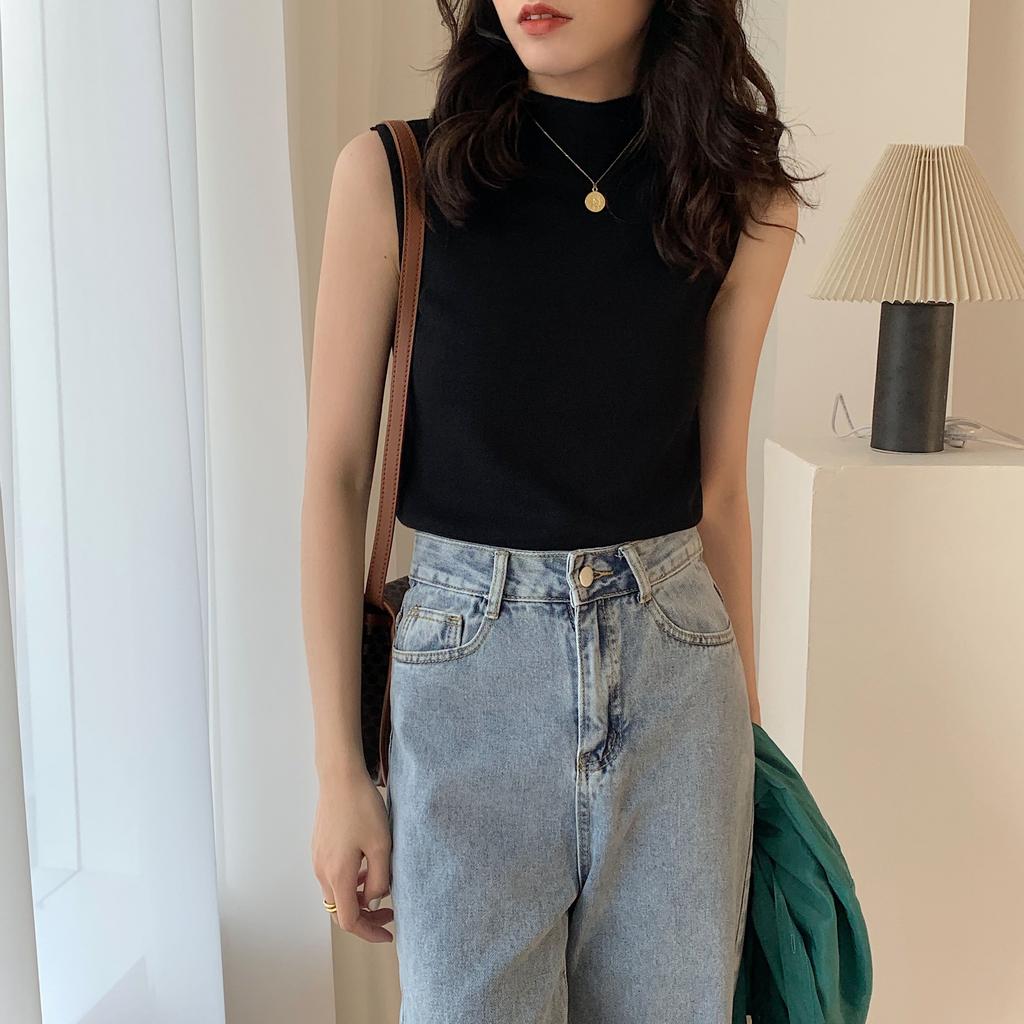 Summer Versatile Turtleneck Base Layer Women's Slim Sleeveless Knitted Inner Wear Sweater Vest Top