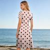 Women's Casual V Neck Short Sleeve Polka Dot Print Dress Midi Length Elastic Waist Summer Dress for Daily Wear