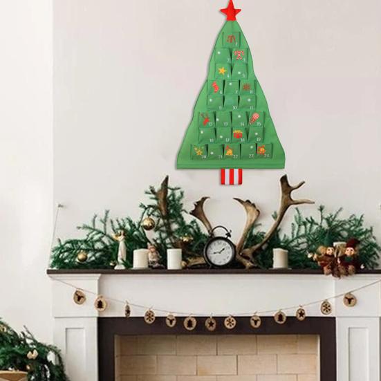 Fabric Christmas Advent Calendar with Pockets 25 Days Christmas Tree Countdown Calendar Wall Door Hanging Bag for Holiday Decoration
