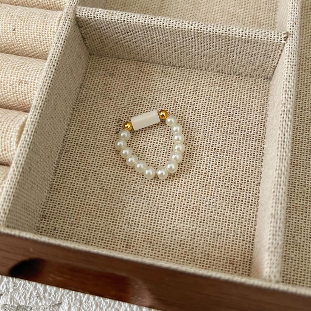 Maillard Parel kralen Ring Dames Elastisch Koord Literaire Gestapelde Wijsvinger Ring High-end Handgemaakte Ring Sieraden