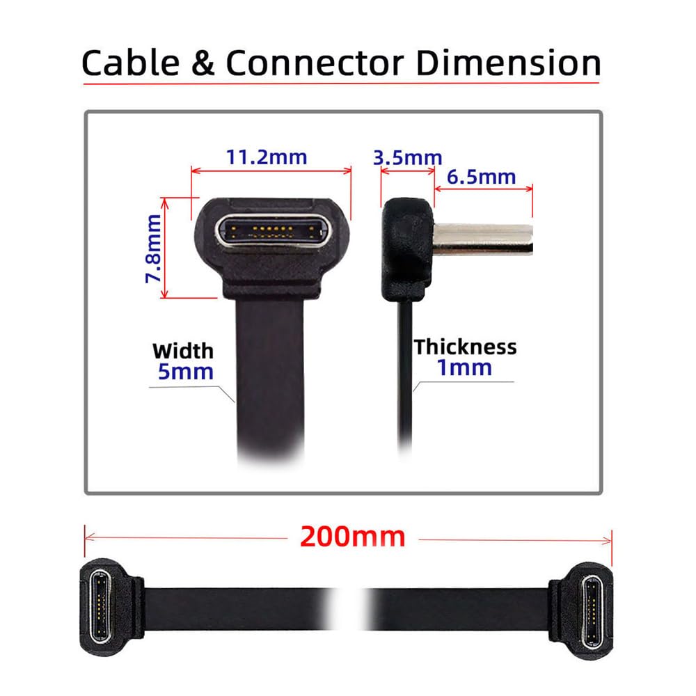 NFHK Angled To Flat Power USB Data Cable 65W Fast Charging for and Cell Phones 2pcs/Lot USB-C Type-C USB-C Ultra-Thin 2.0 Laptops, Tablets,