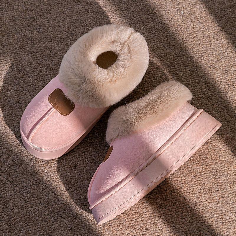 Baumwollpantoffeln mit Fersenpolster, Damen tragen hochgeschnittene Samt-Schnee-Stiefel mit dicker Sohle im Winter, und das Fell ist integriert, um zu Hause warm zu halten, Baumwollschuhe Herren