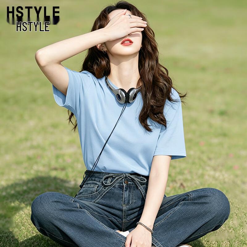 Handu Yishe Women s Cloud-Feel Pure Cotton Short Sleeve T-Shirt L светло-синий