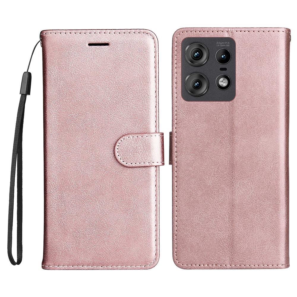For Motorola Edge 50 Pro 5G Case Solid Color Leather Mobile Cover Wallet Stand with Strap
