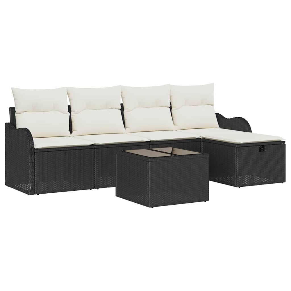 Garden Sofa Set with Cushions 6 pcs Black and Cream Poly Rattan