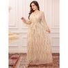 Plus Size Womens Elegant Sequined Bridesmaid Dress V-Neck Long Sleeve Slit Fitted Temperament Wedding Party Dress