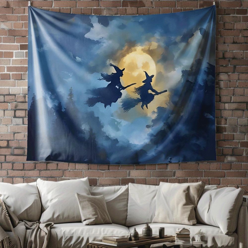 The two flying witches Digital printing polyester wall tapestry suitable for use in living rooms bedrooms offices bars and party 74x94cm(29x37in)