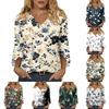 Women’s Fashion Casual Floral Print V Neck Three Quarter Sleeve T Shirt Top for Daily Wear and Leisure Activities