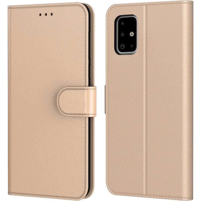 Coque de protection - PROSHOP - pour Samsung A51 - Doré - Effet cuir souple - Anti-choc