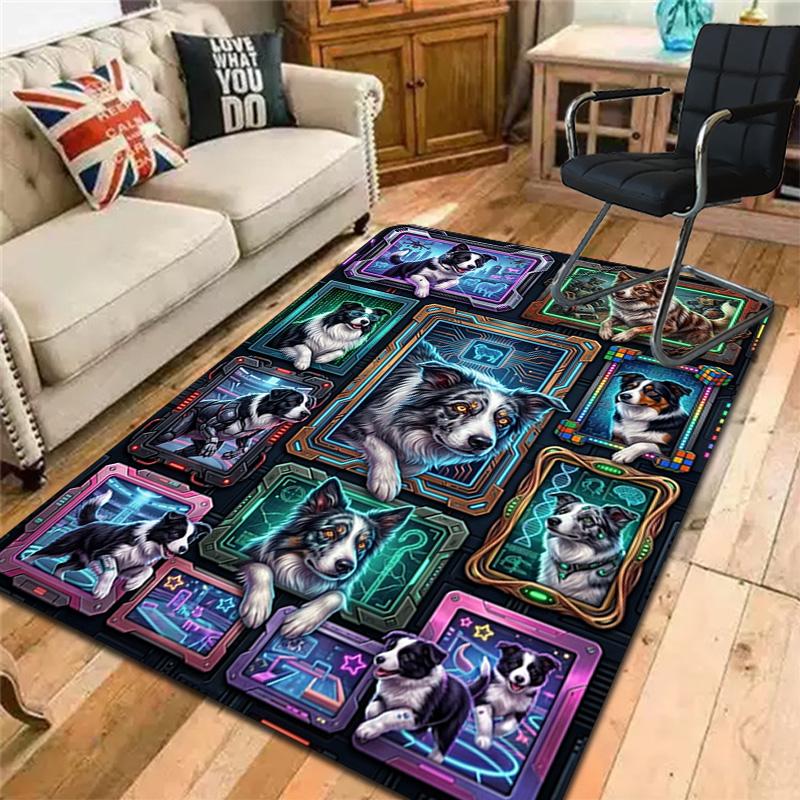Cybernetic Canine Collage Pattern Rug Floor Mat for Living Room or Bedroom Soft and Comfortable Carpet a Gift for Birthday and Holiday.