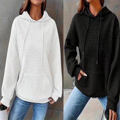 Avrupa ve Amerikan Sonbahar/Kış Modası Bol Kesim Kadın Düz Renk Kapüşonlu İpli Sweatshirt.