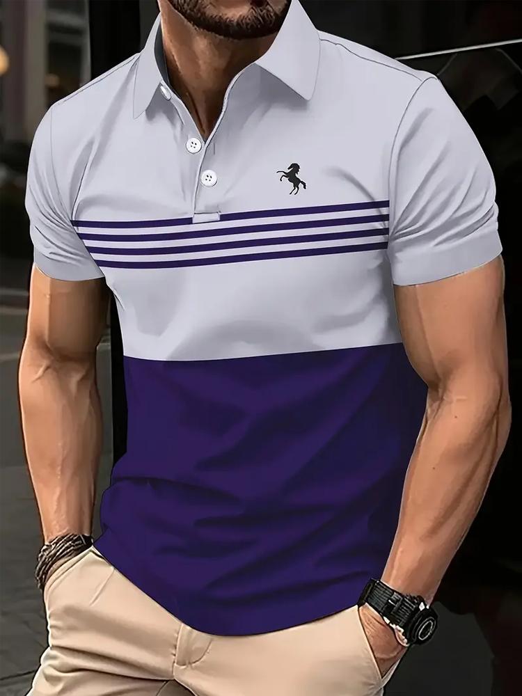 

Men S Summer Short-sleeved Printed Button-up Shirt 3XL синій