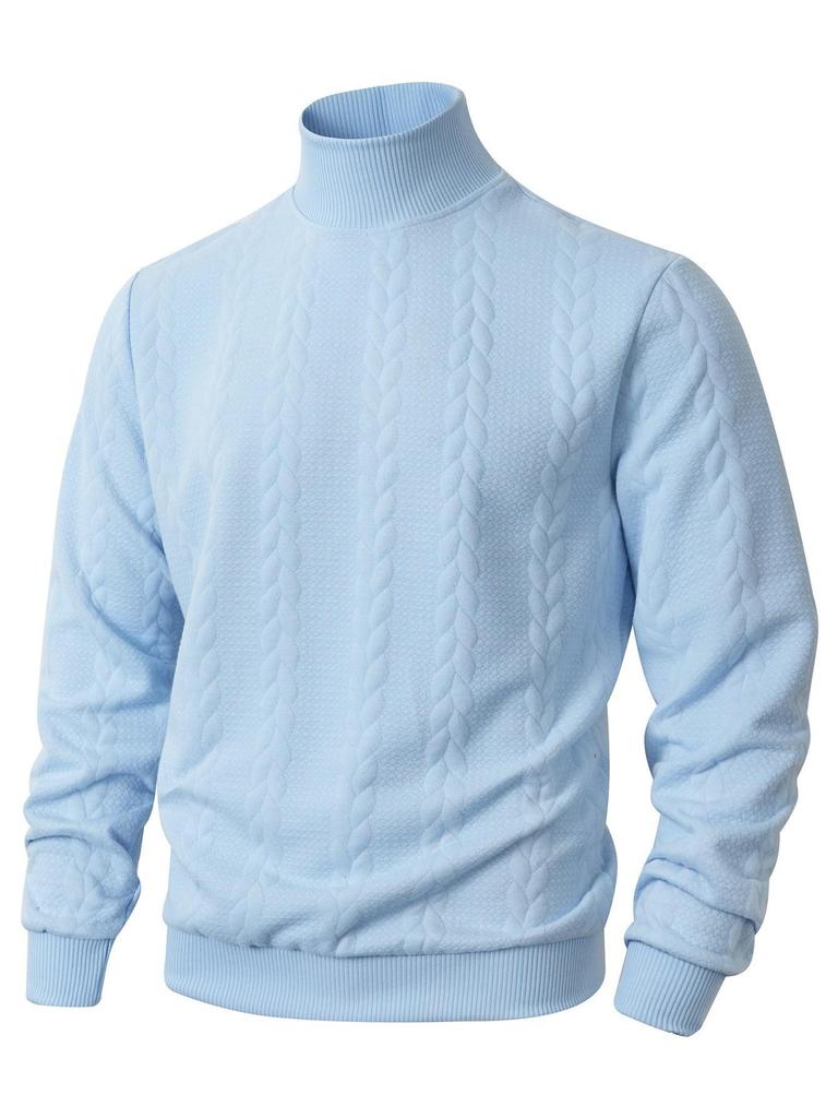 European Men's High Collar Jacquard Sweater - Solid Color, Autumn/Winter Fashion