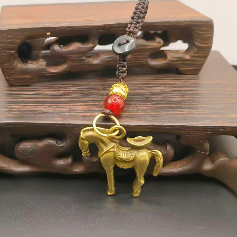 Handmade Horse Gourd Pendant Car Keychain Five Emperors Money Key Chain Feng Shui Coins Solid Lucky Key Rings