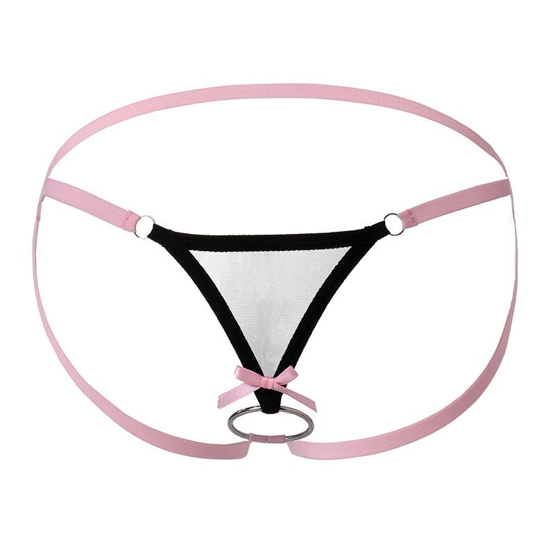Men Sissy Lingerie Crotchless Metal O-Ring Thong Low Rise Exotic Bikini Penis Hole G-String Exposed Cock Crossdresser Underwear