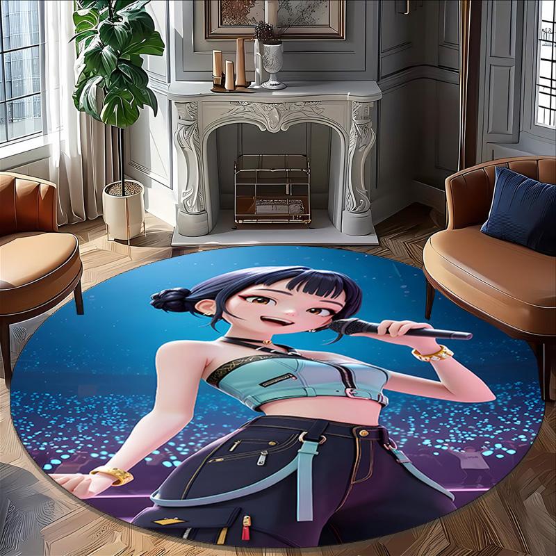 1pz KPop Demon Hunters ZOEY3 Stampa Tappeto Rotondo Sedia Tappeto Rotondo Adatto per Camera da Letto Soggiorno Tappeto Decorativo per la Casa