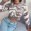Autumn Winter Tiger Stripe Cropped Knit Sweater – European & American Women's Fashion.